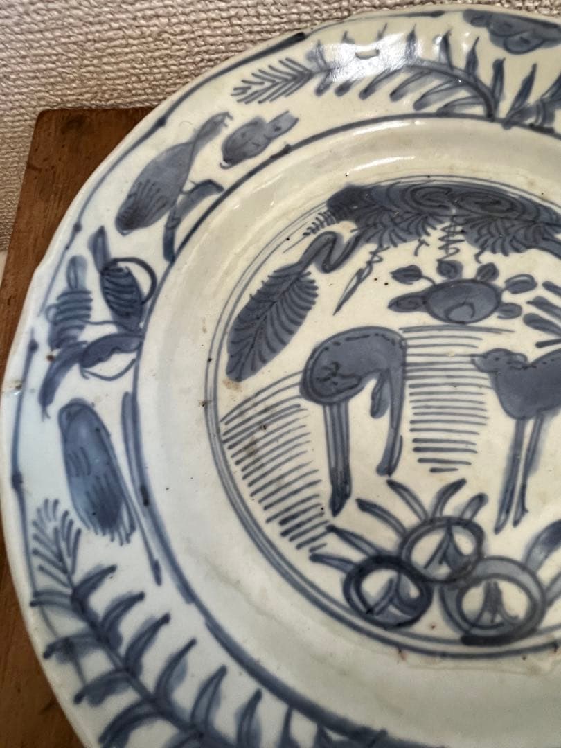 中国古美術明時代染付陶磁皿 古染付 茶道具 骨董 古美術サイズ約21cm.