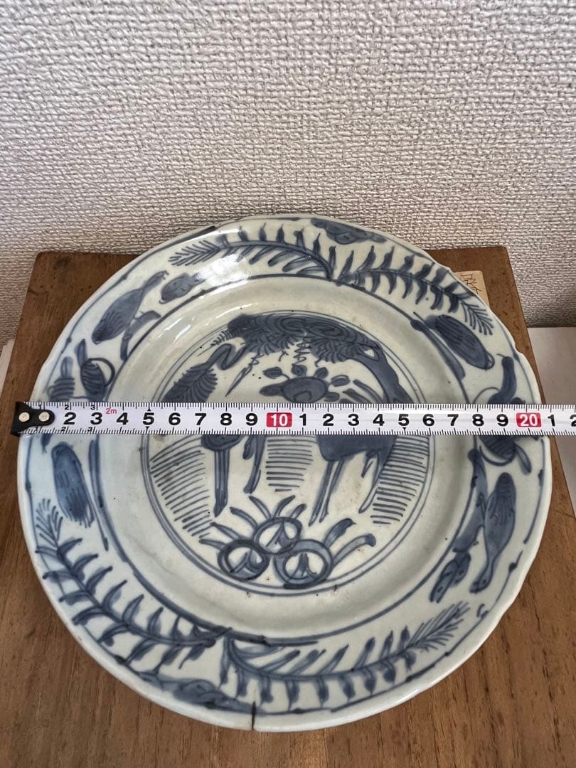 中国古美術明時代染付陶磁皿 古染付 茶道具 骨董 古美術サイズ約21cm.