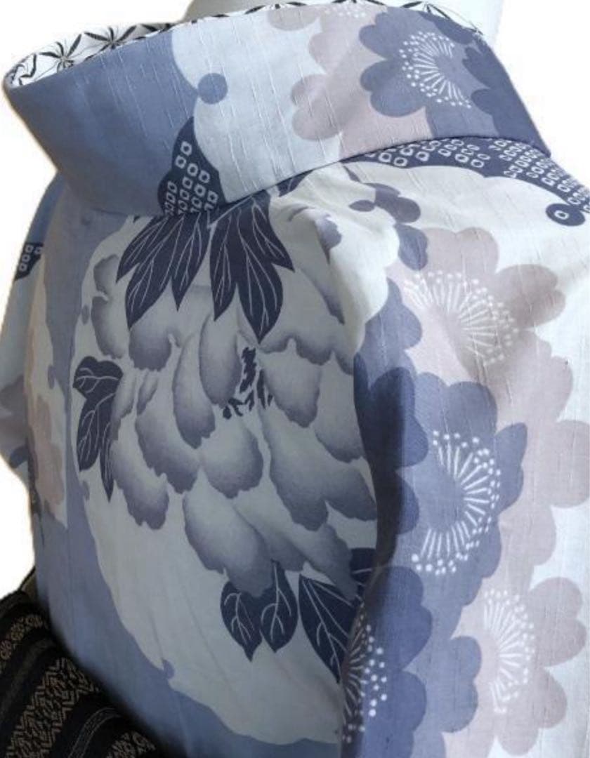 撫松庵　牡丹絞り柄浴衣　ブルーグレー　綿　身丈162弱　裄丈67.5