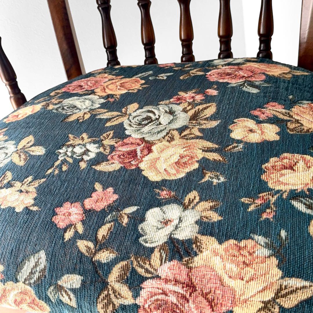 オールドカリモク コロニアル 花柄 ベロア ラタン アームチェア アンティーク