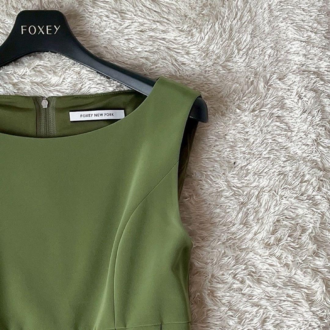 フォクシー スリムタックワンピースドレス イエローグリーン