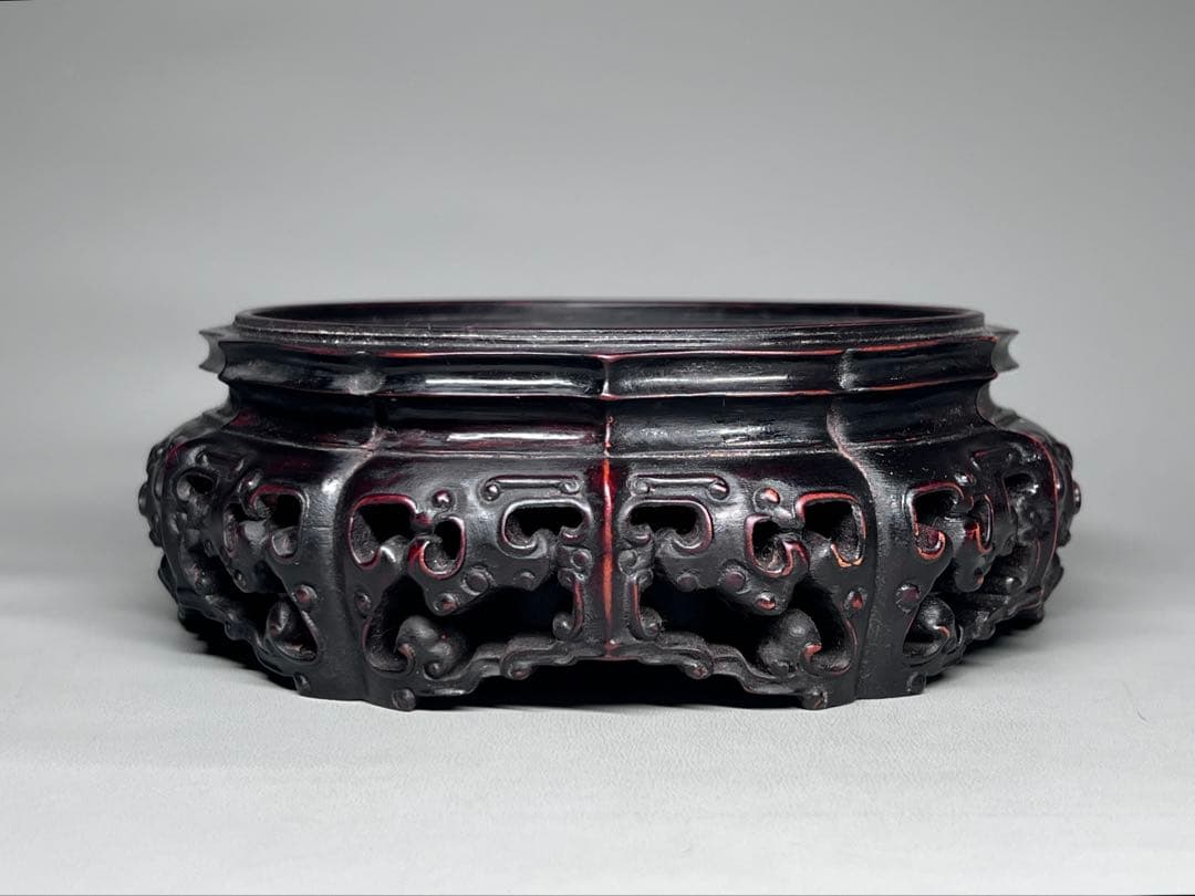 古美術　唐木紫檀底座　香炉台　花台　瓶座　飾り台　木製　素工　木座　仏像台