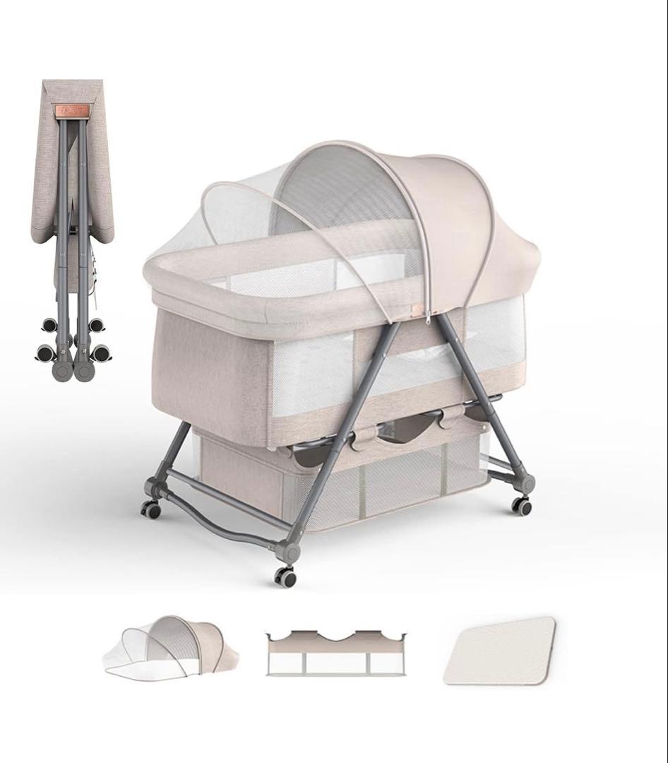 ZOOBLYベビーベッド 折りたたみ式 ベージュ