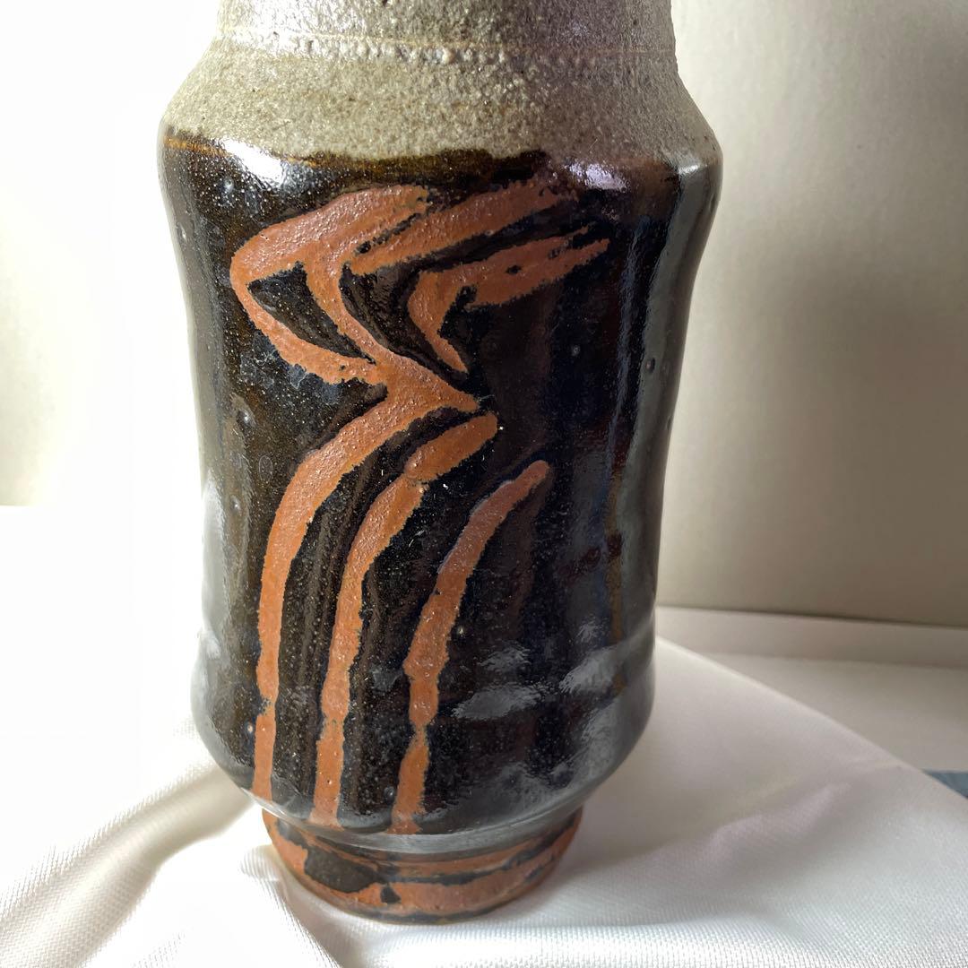 美品❗️花台付き❗️人間国宝【浜田庄司】名品 掛合釉花瓶　民藝運動　文化勲章受章