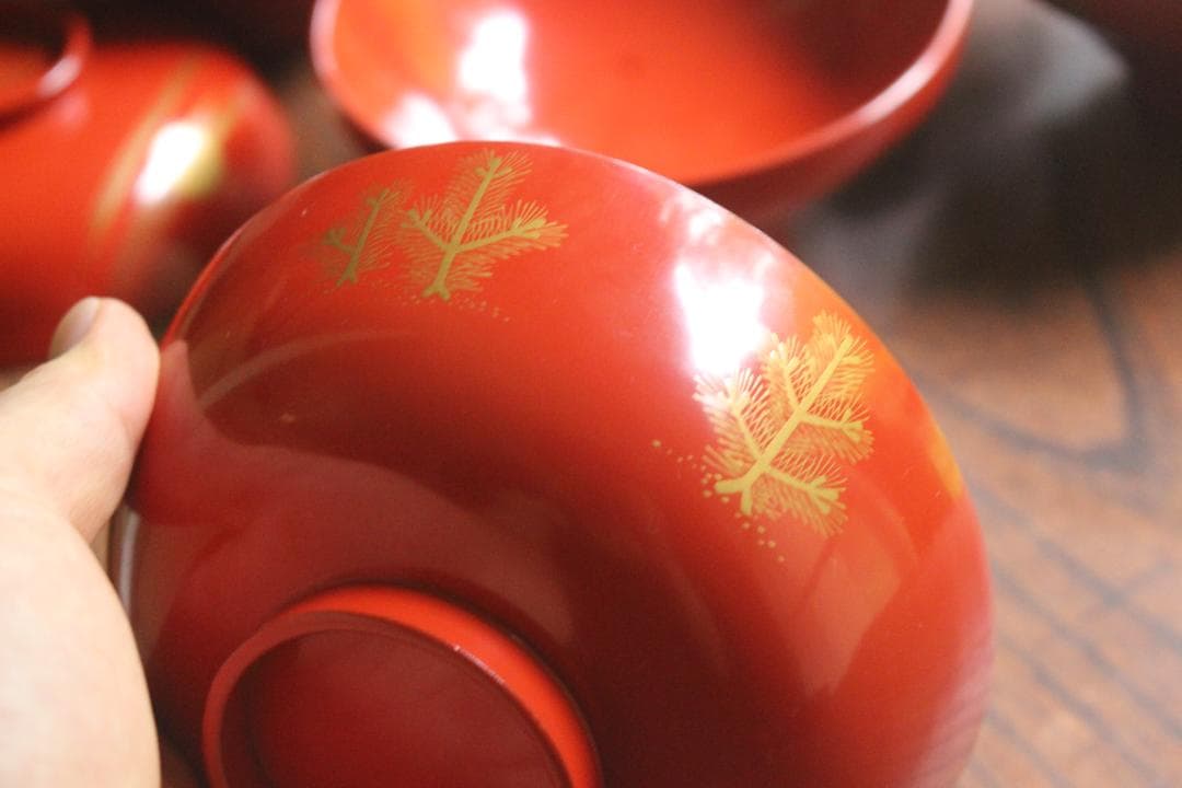 絵柄選択可！時代朱漆に優美な絵替風物蒔絵の映えるお椀8点（検輪島塗蒔絵椀