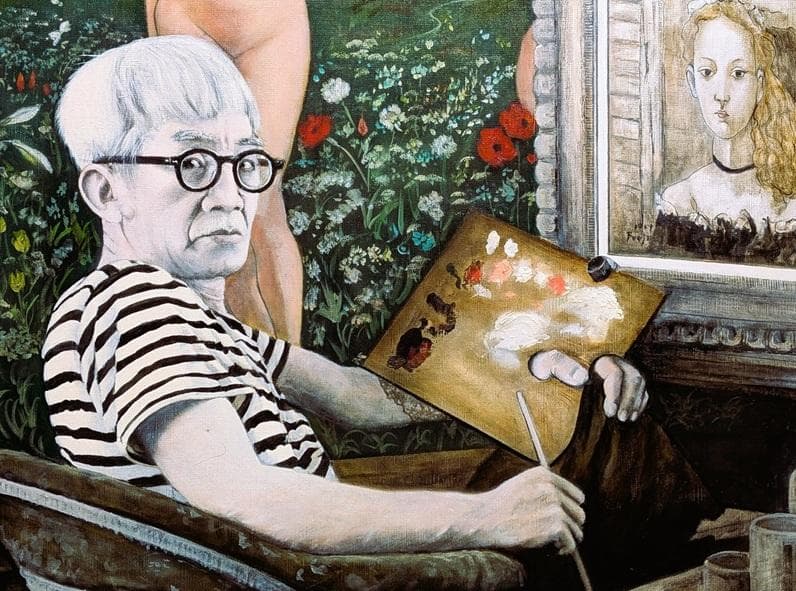 伊藤和生　藤田嗣治作「アトリエの自画像Ⅲ」白黒写真から油彩画にて模写 Ｆ20号