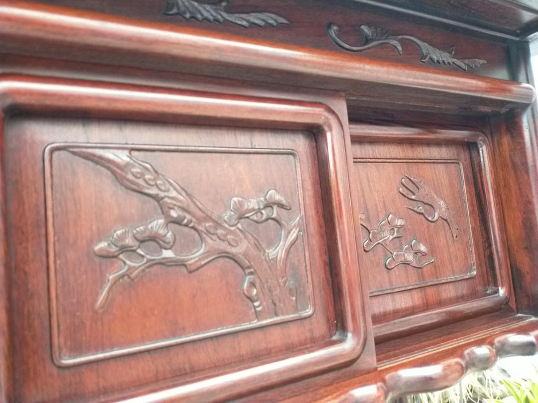 (配送設置込み) 高級茶棚☆茶箪笥☆唐木飾り棚☆収納棚☆透かし彫り☆無垢