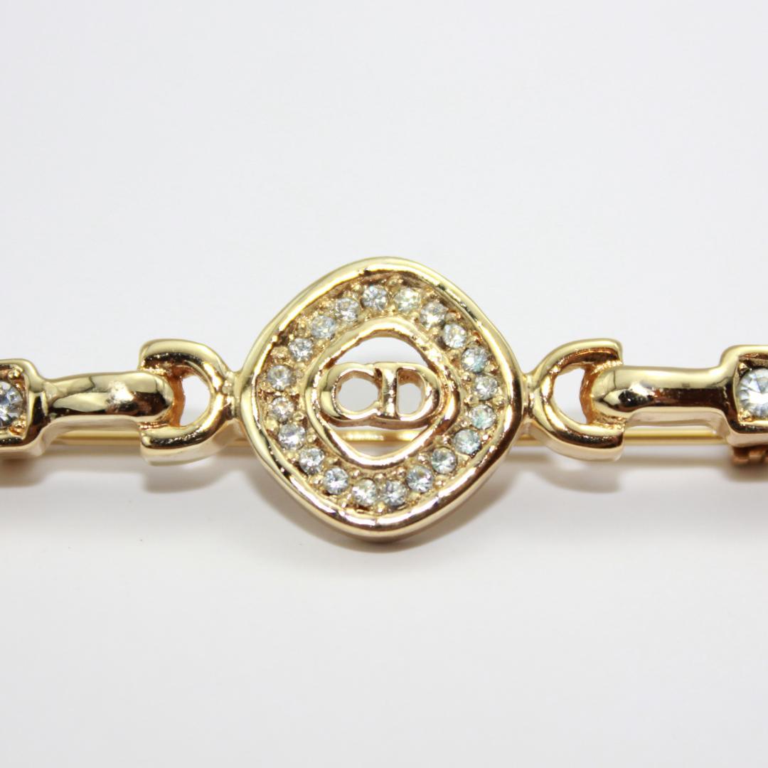 美品 Dior ディオール CD ロゴ ラインストーン ゴールド ブローチ