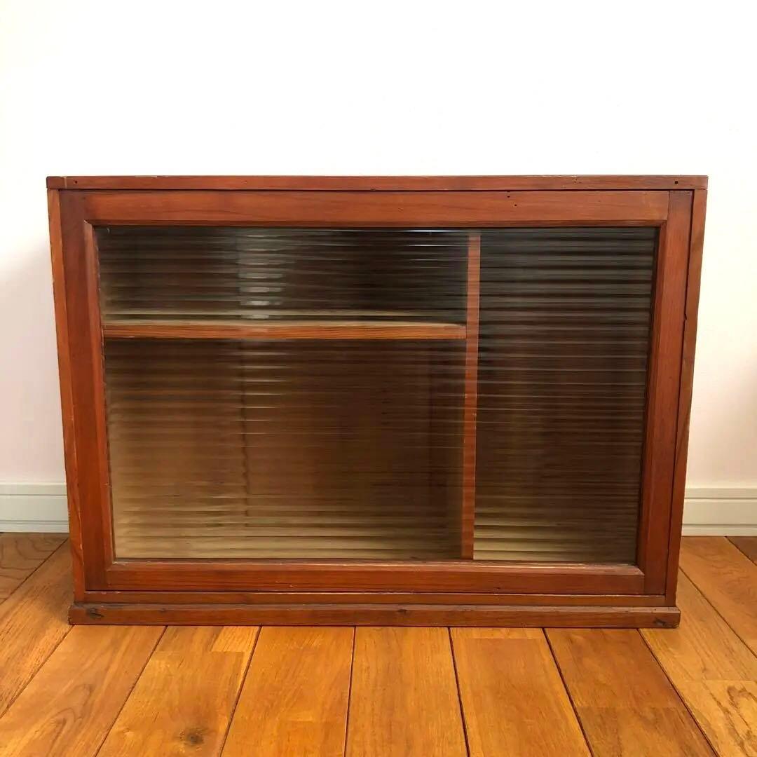 古家具　古道具　ガラス棚　ガラス戸　モールガラス　木枠