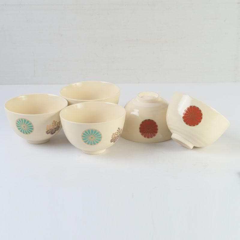 茶道具　京焼　加賀瑞山造　色絵金彩　菊桐文　数茶碗　五客　N　9823