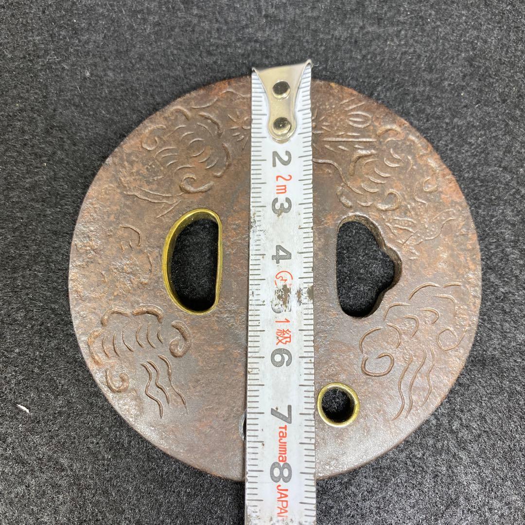 江戸期　雲龍図　金銀入　大形鍔　共箱　183g タエチ　東さ7-0310☆2F