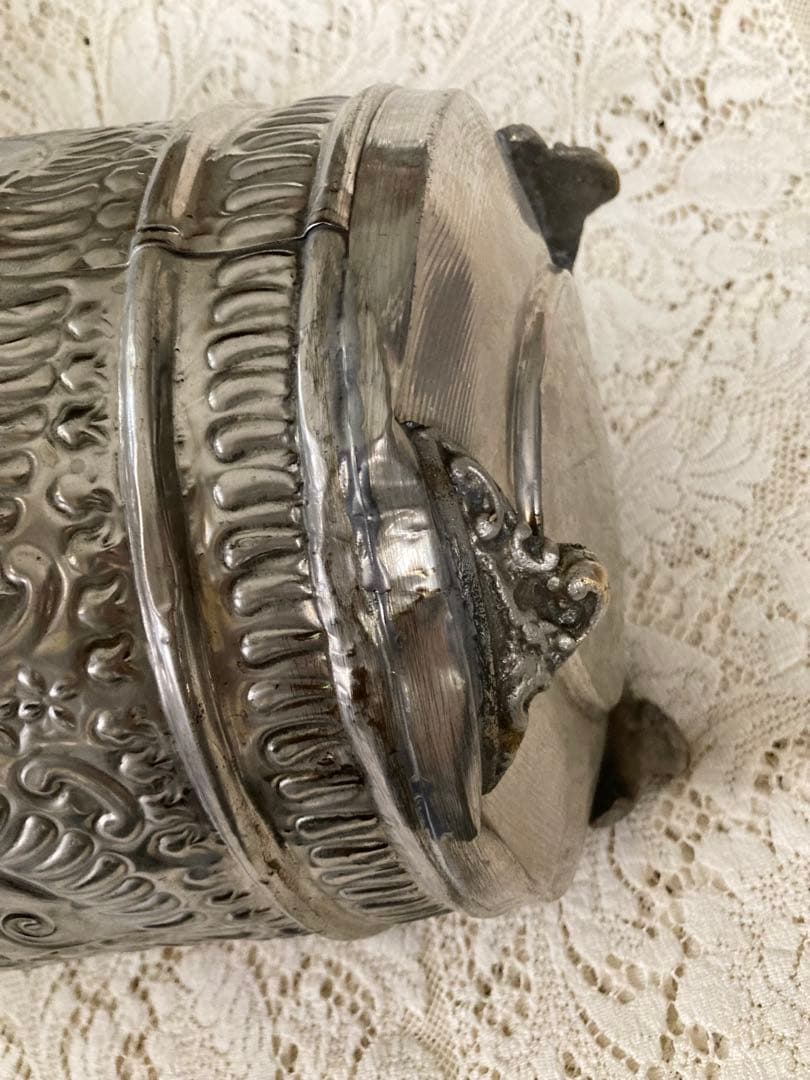 再値下　英国ヴィンテージ　味わい&存在感♪ブリキ打出し装飾インテリアバケツ　難有