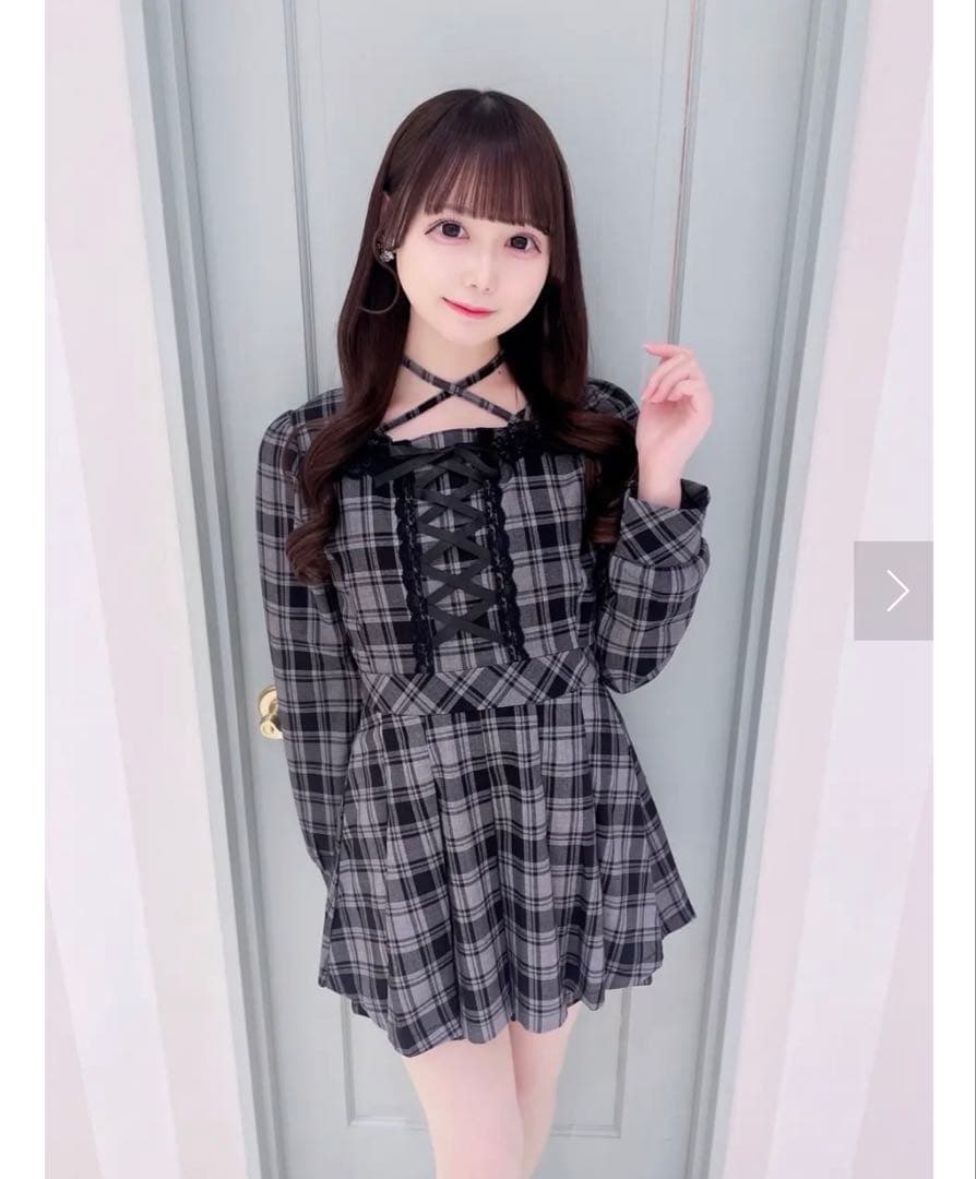 evelyn フロントリボンチェックロンパース