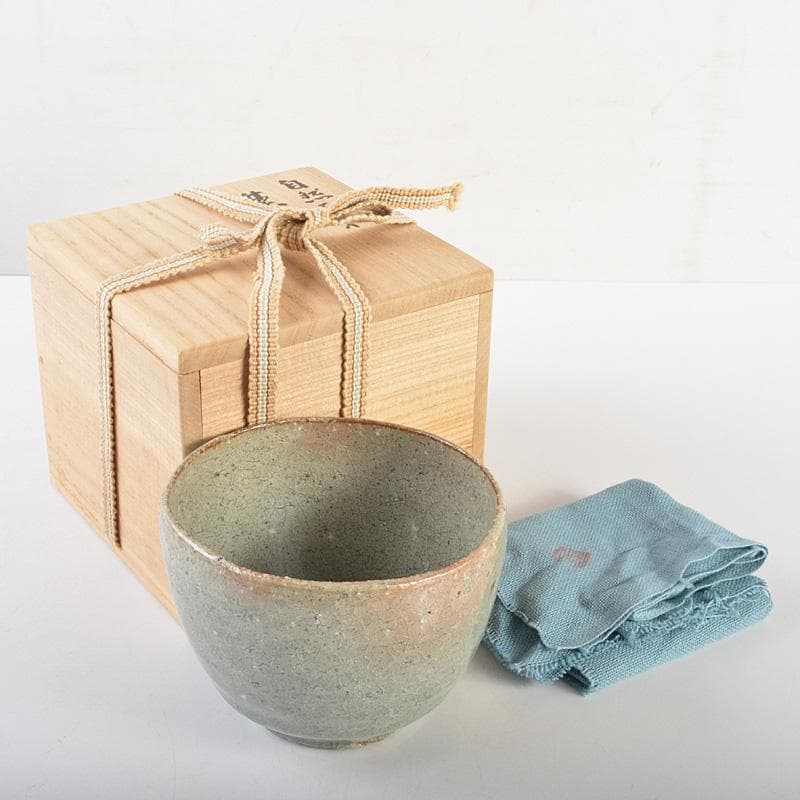 茶道具　登窯　木村盛和作　自然灰釉　茶碗　共布共箱　C　R7477
