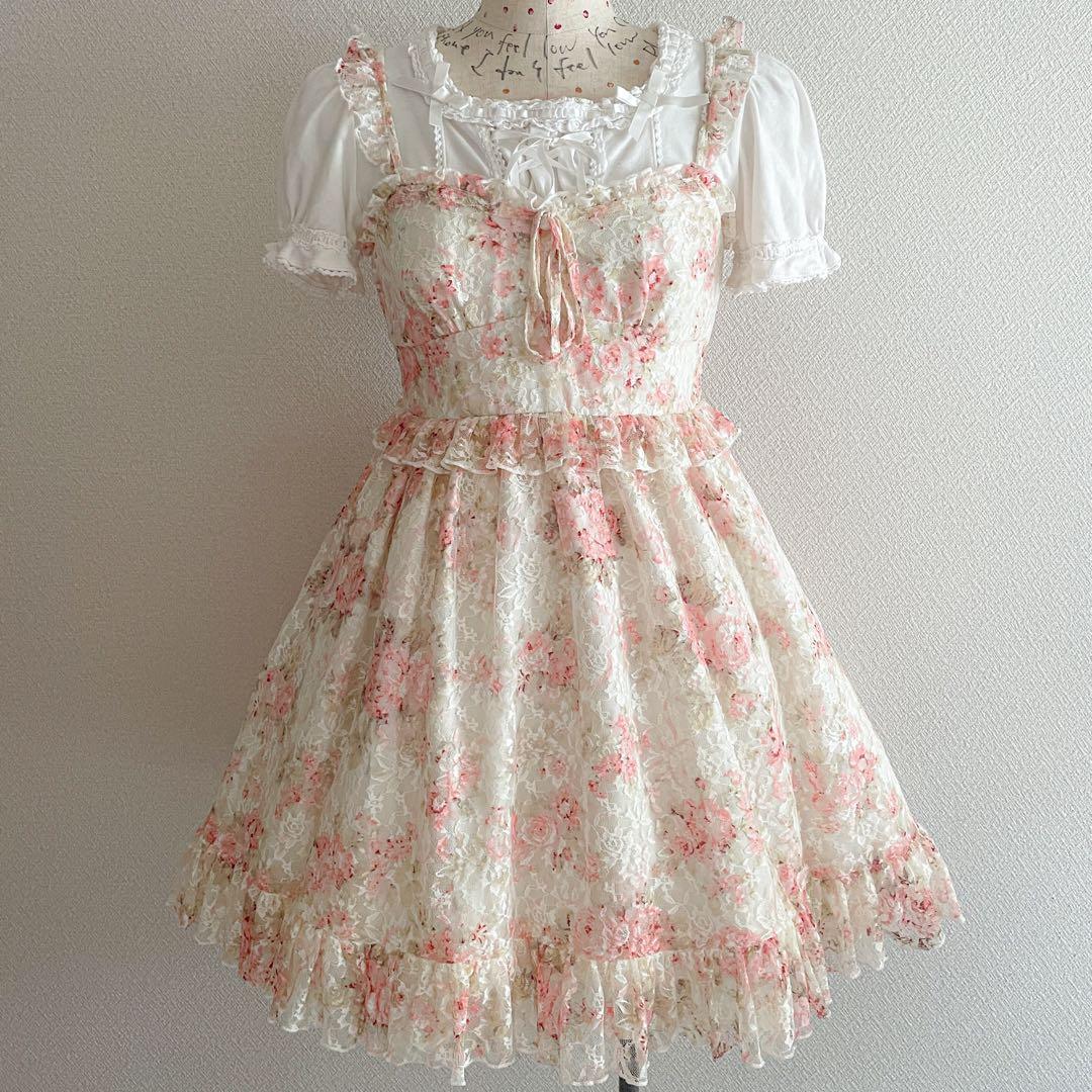 00s 希少 LIZLISA ビスチェ型 総レースローズキャミワンピ 姫ロリ