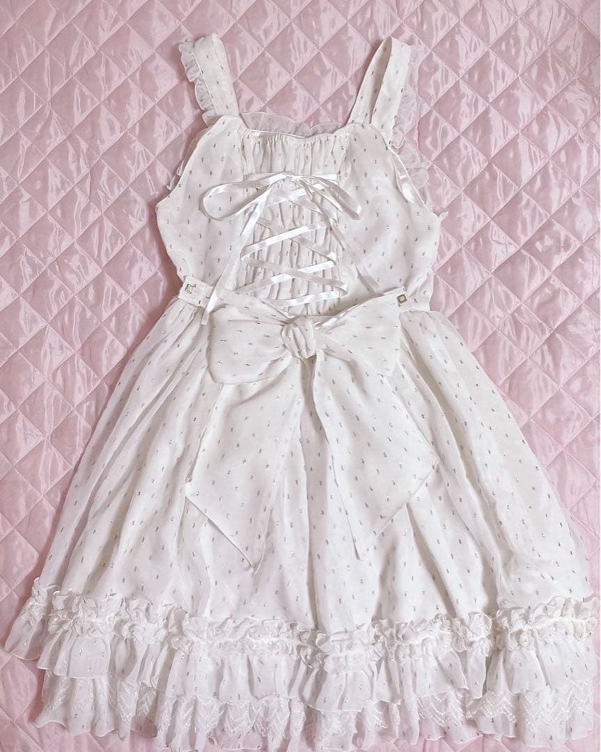 再*。様 【美品】BABY, ジャンパースカート＆リボンコーム　２点セット　白