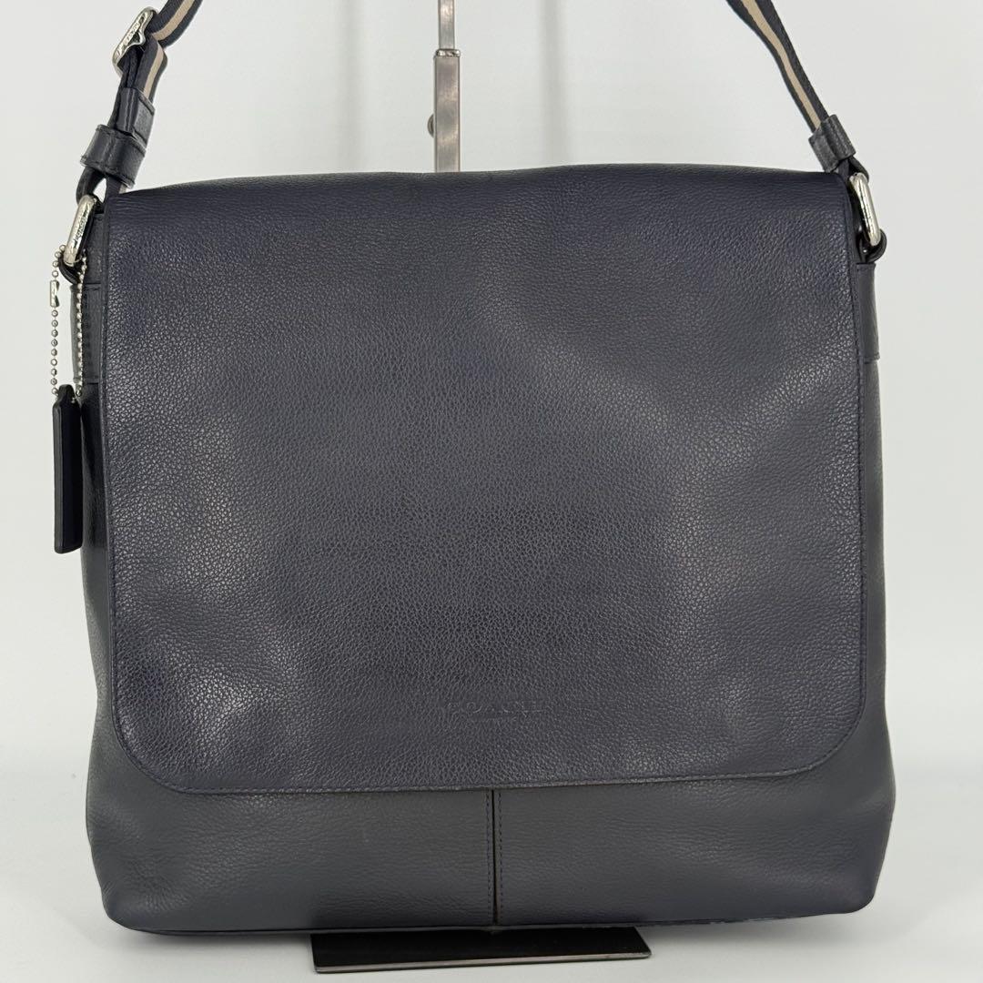 COACHコーチ チャールズ ショルダーバッグ レザー ネイビー紺 F72362