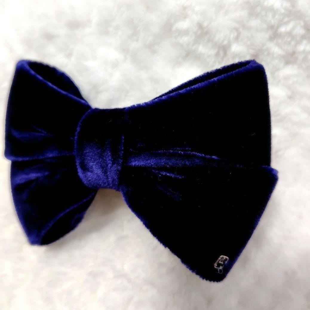 【美品】アレクサンドルドゥパリ　ベルベット　リボン　バレッタ　ベロア　ネイビー