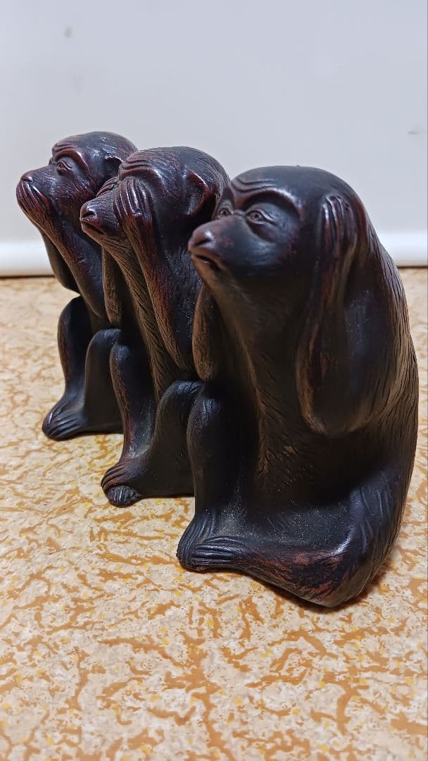 時代物　備前焼　三猿　置物　見ざる聞かざる言わざる　在銘　明治大正期　箱付