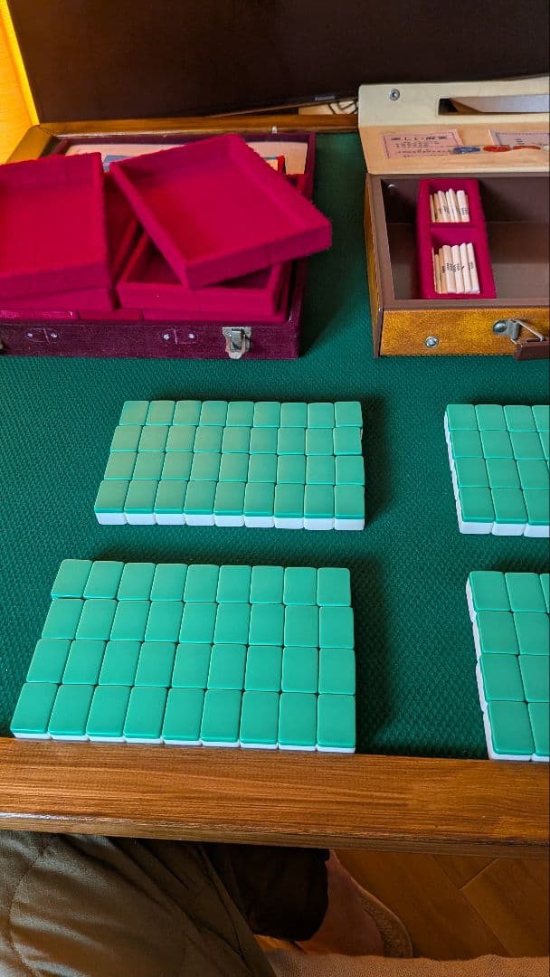 鶴一索　ミズノ丸一　ひまわり　背緑　27mm　＆東京麻雀　竹牌　チップ　セット