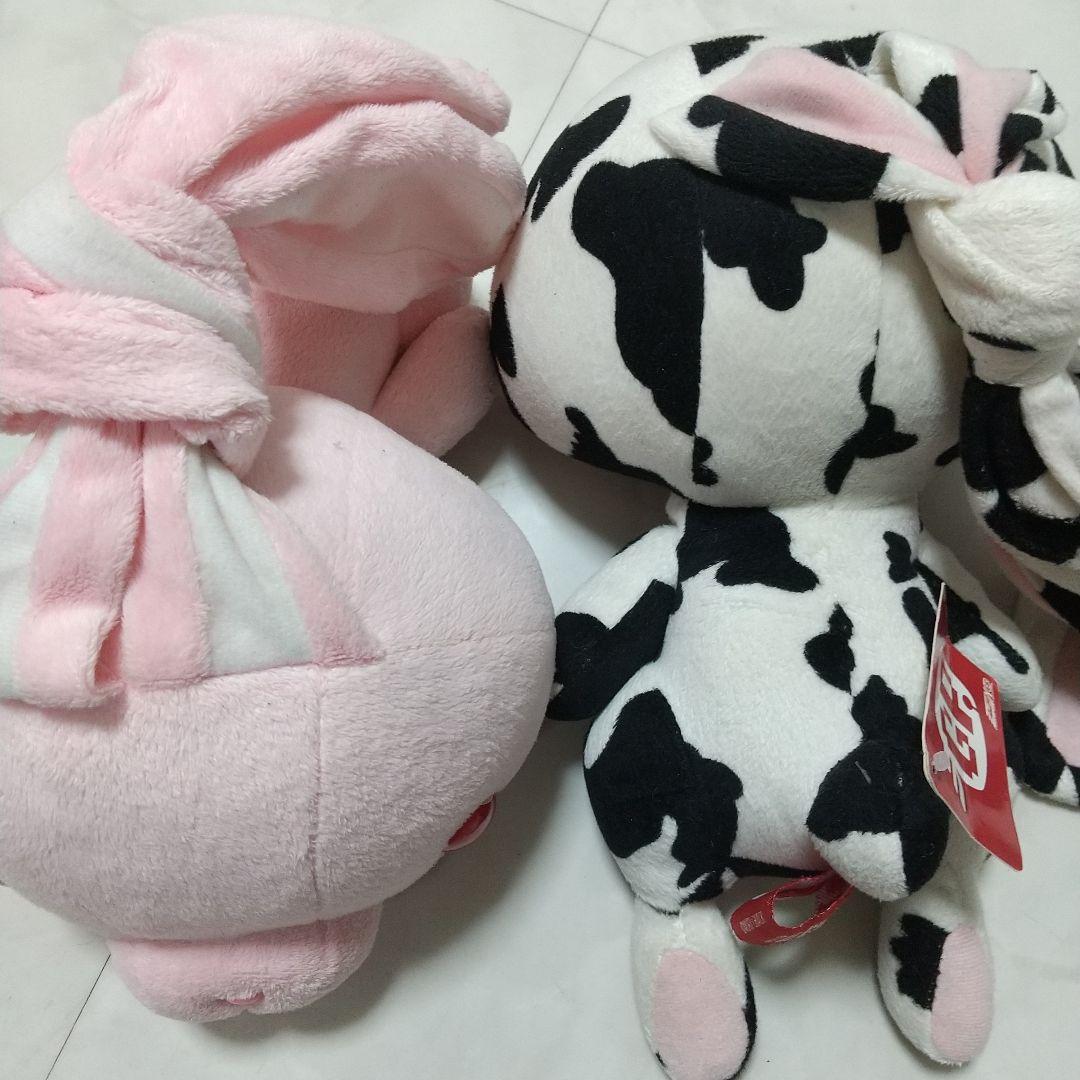 汎用うさぎ チャックスGP 汎用うさぎ寝そべり ぬいぐるみ　ピンク　牛　セット