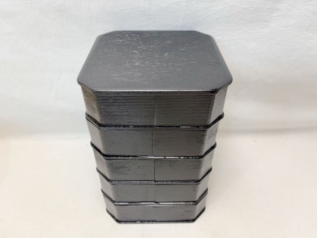 ほぼ未使用 懐石道具 木製柿合塗 5段縁高重 茶懐石 利休好写 お正月 紙箱