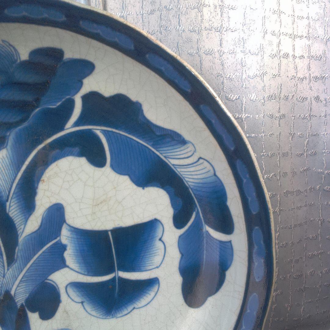 骨董６青い花柄の陶磁器平皿