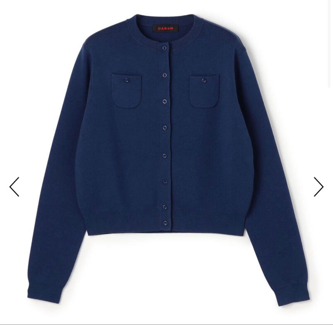 CABaN コットンカシミヤ クルーネックカーディガン　67 ダークブルー　XS