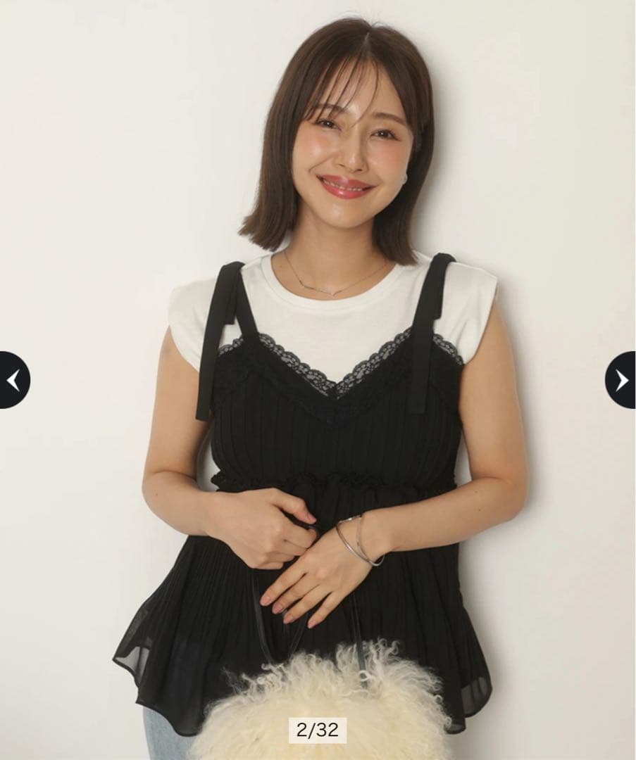 Apuweiser-riche レーストリムプリーツトップス