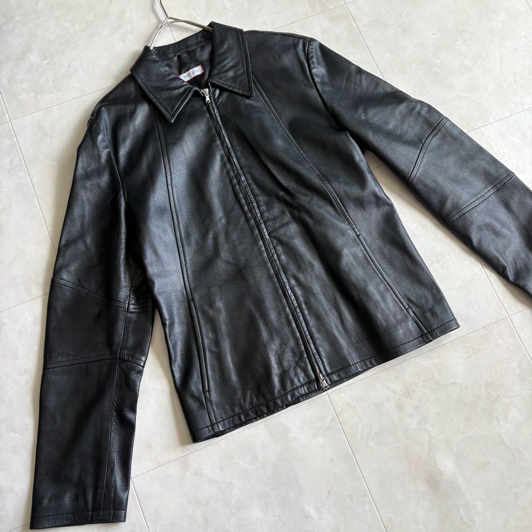 Max Mara ラムレザー ジップジャケット 黒 42 美シルエット シングル