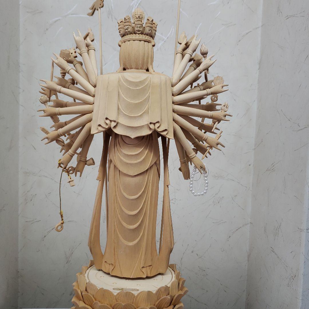 Ｂフライデー蔵出し特価大きな仏像★ヒバ材 千手観音菩薩像1尺立★全高 約68cm