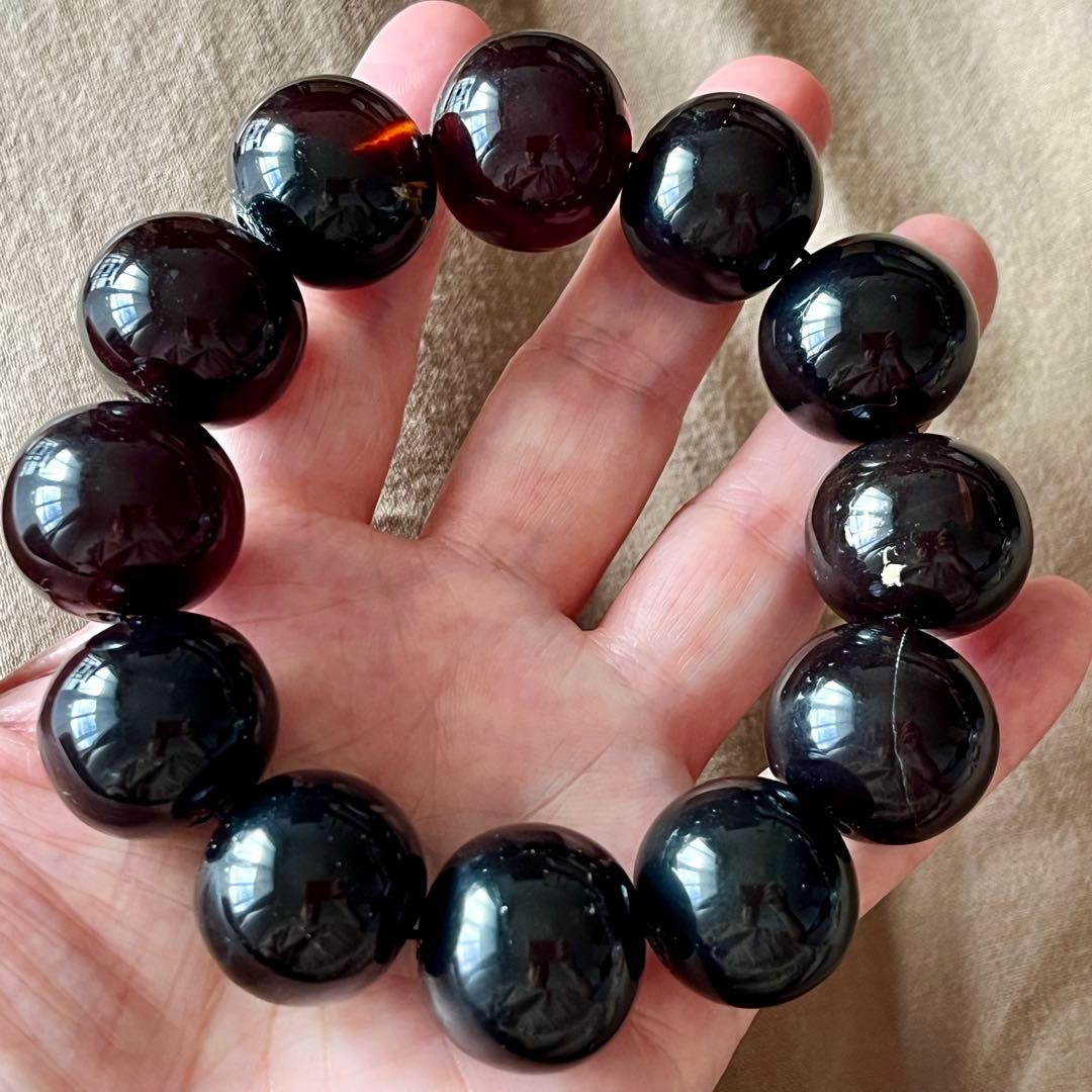 22mm 天然 琥珀 ブルー アンバー チェリー ブレスレット 高品質 アンバー