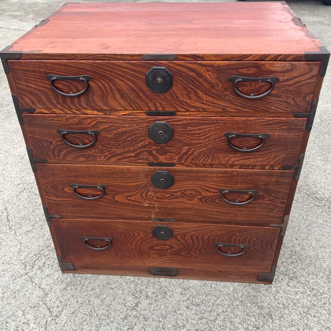 ① 昭和レトロ 古家具 大型 仙台箪笥 4段 引き出し時代箪笥 古家具ビンテージ