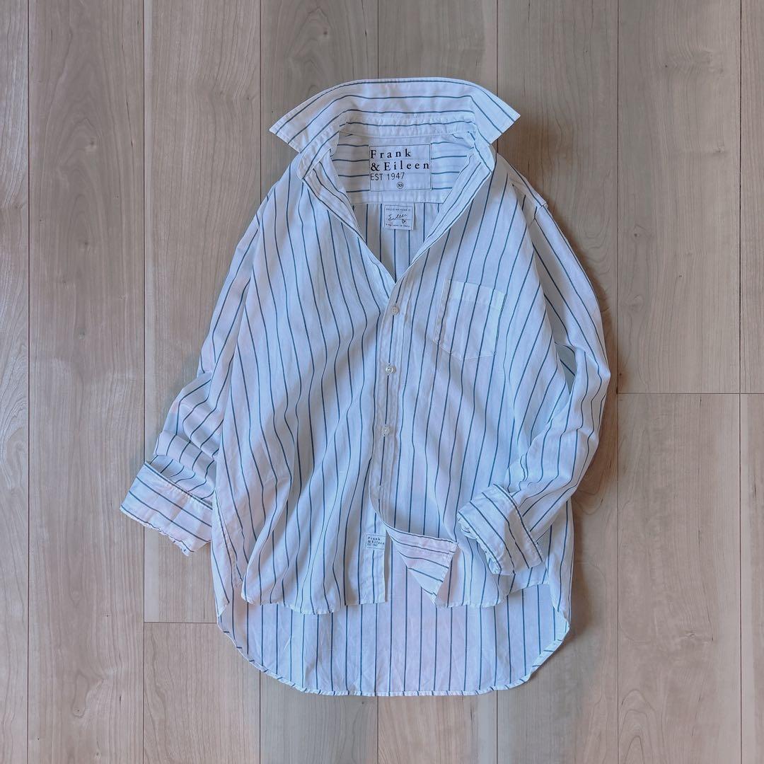美品＊フランク&アイリーン ゆったりXS 綿麻 ストライプシャツ EILEEN