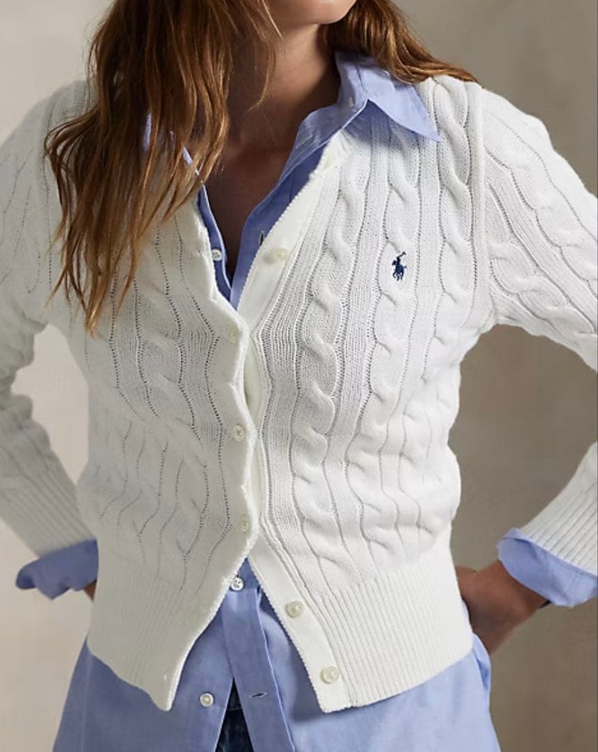 極美品 正規品 ポロラルフローレン ケーブルニット カーディガン ホワイト