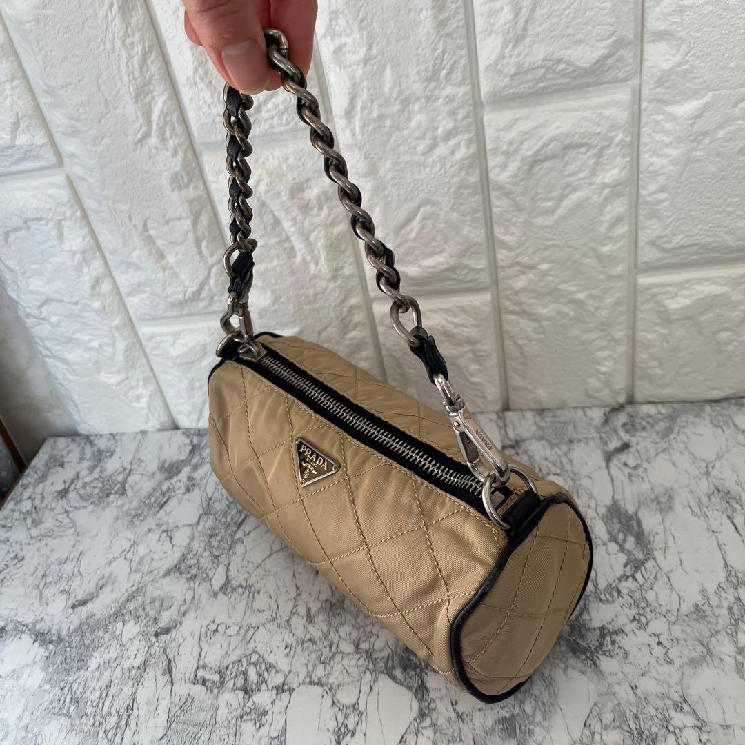 美品 PRADA プラダ 三角プレート キルティング チェーン ハンドバッグ