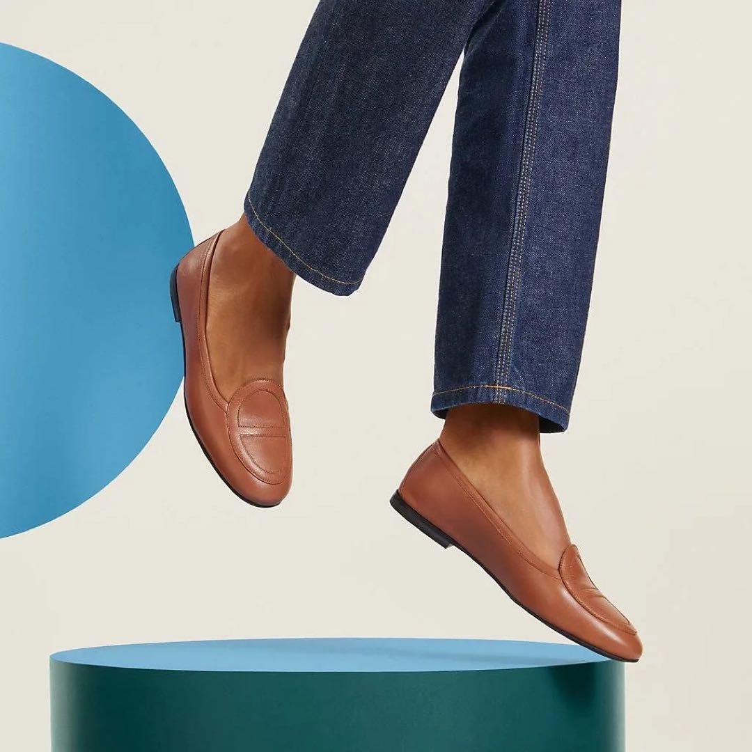 いつきまるエルメス 美品 24年 モカシン ジュリア レザー ローファー