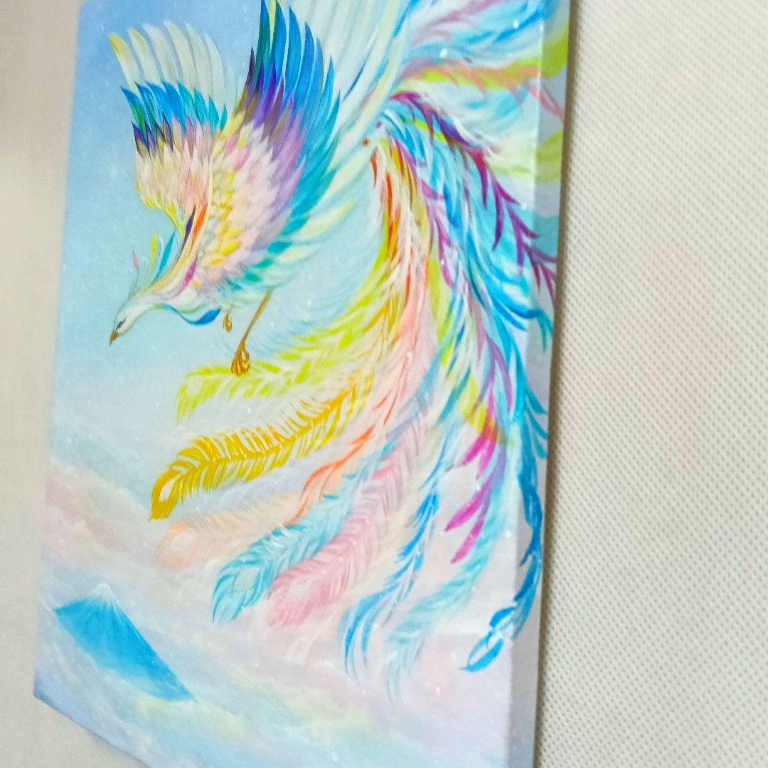 No.530 F3キャンバス　鳳凰　富士山　アクリル画　原画　開運絵画
