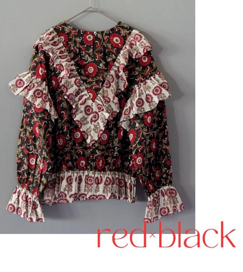 【美品】nioki カンタキルト×ブロックプリント フリルブラウス