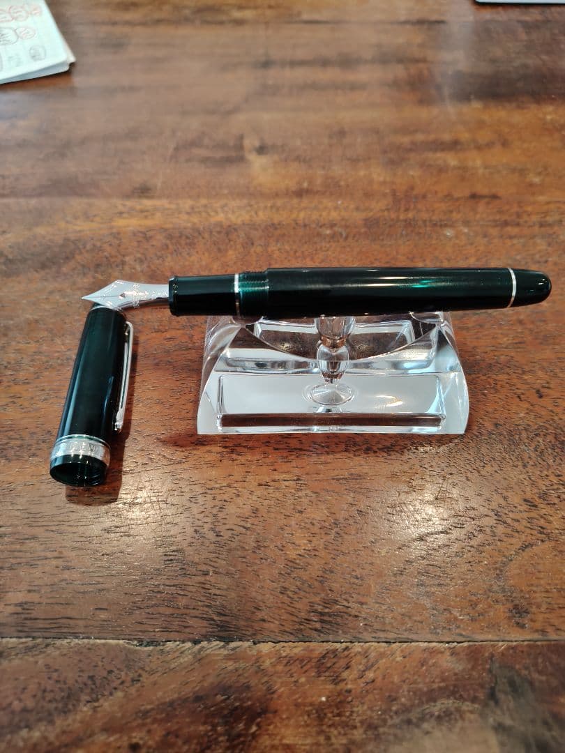 プラチナ センチュリー3776 ローレルグリーン 細字 F字 シルバートリム