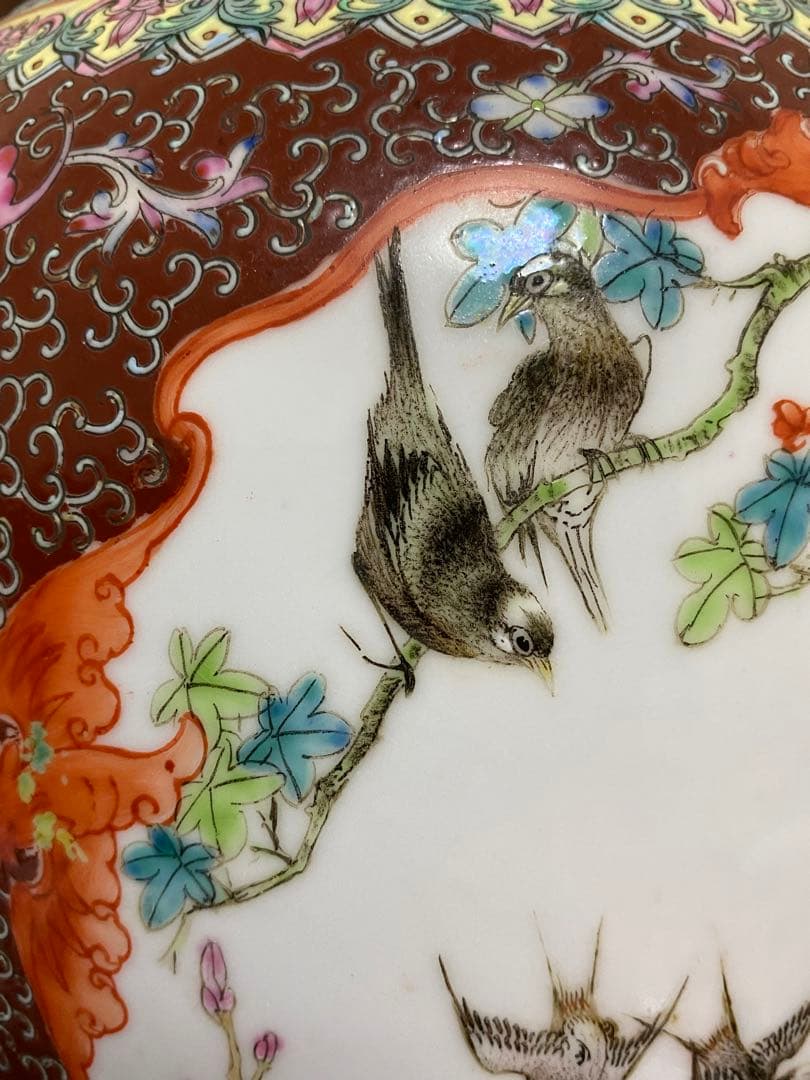 清朝　唐物　大清乾隆年製　彩色花鳥図花瓶　花器　骨董品　壺　古美術品