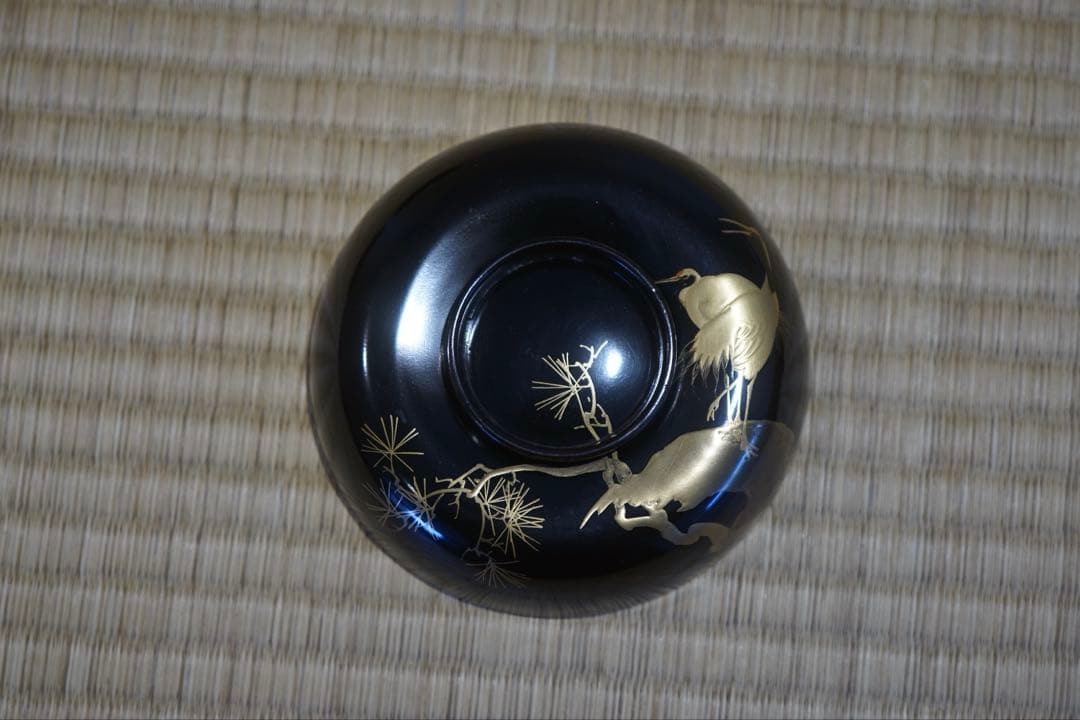 輪島塗 松鶴図金蒔絵 黒漆 吸物椀 2客 / 木製漆器 茶懐石