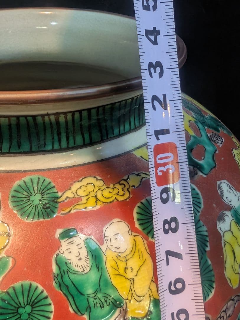 九谷焼 花瓶 木米 赤絵人物図 大花瓶 壺 五彩青木木米金彩色絵賢人 細密絵付