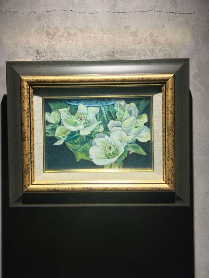 肉筆油彩画　【白い華々】