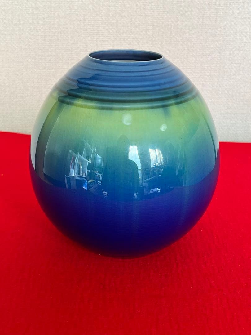 【特価】徳田八十吉 金銘 秀逸作 碧明燿彩 壷 T240 人間国宝認定後の晩年作