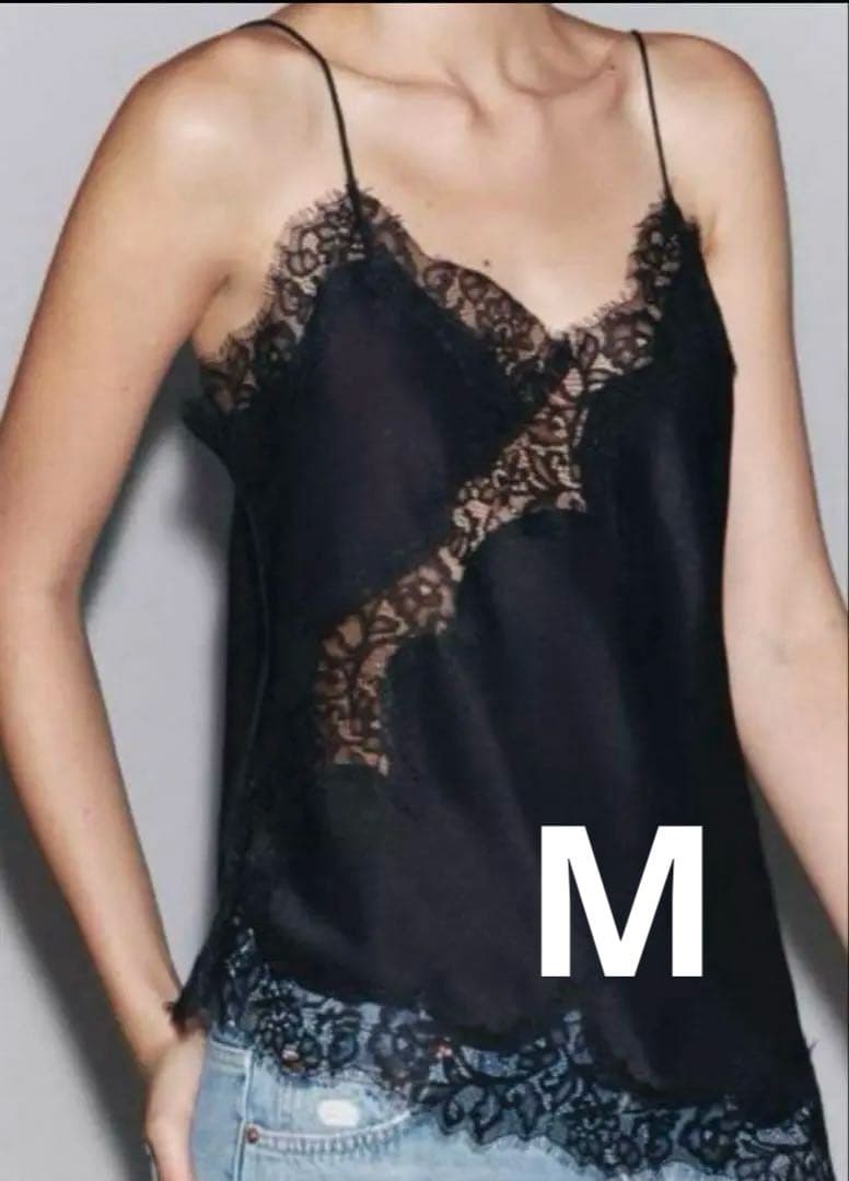 ZARA ZW COLLECTION レーストリムキャミソール ブラック