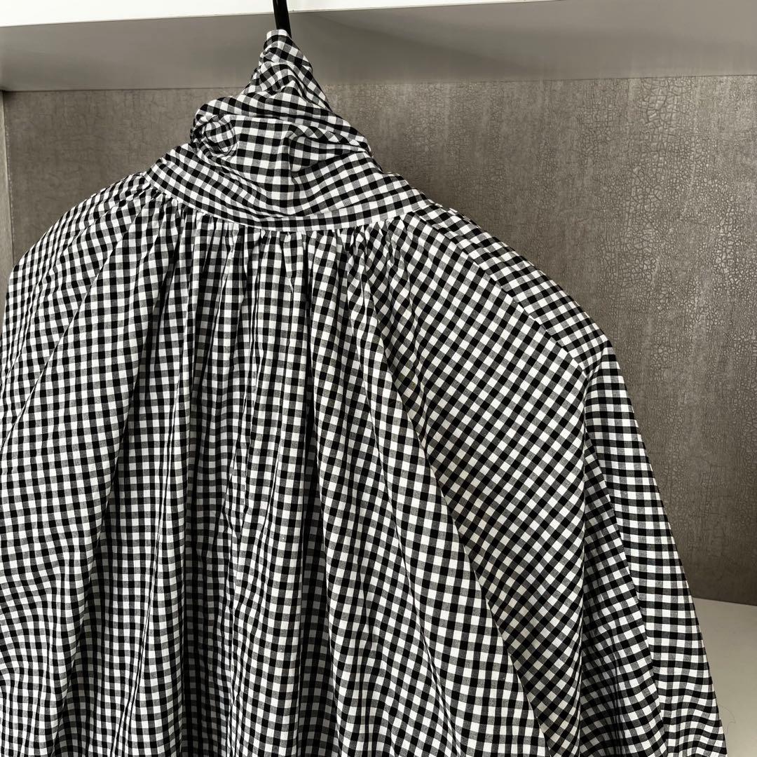 ウィムガゼット　ギンガムチェックボウタイブラウス　ブラック　長袖　リボンコットン