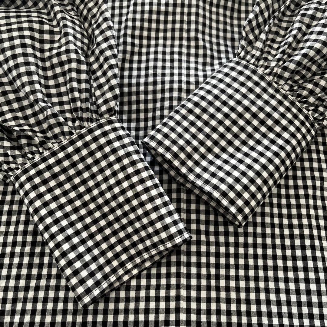 ウィムガゼット　ギンガムチェックボウタイブラウス　ブラック　長袖　リボンコットン