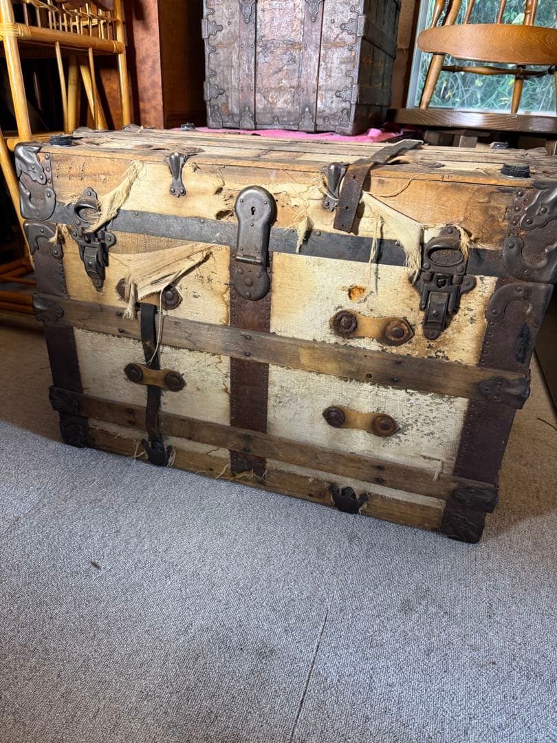 1880s EAGLE LOCK CO 米国製船旅トランク 希少140年物