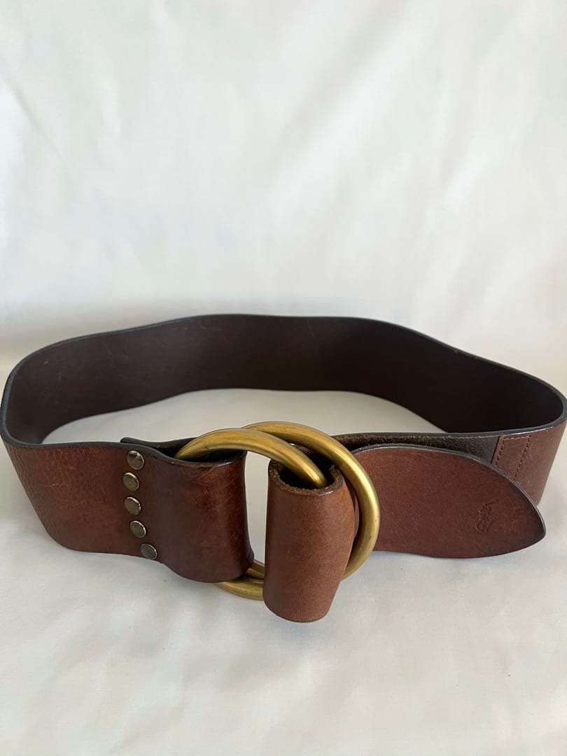 【Ralph Lauren】 激レア　ブラウンレザーベルト ダブルOリング　極太